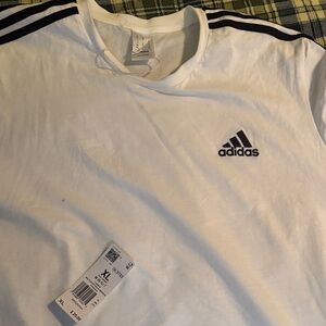 Adidas Men's White Shirt with Black Stripes